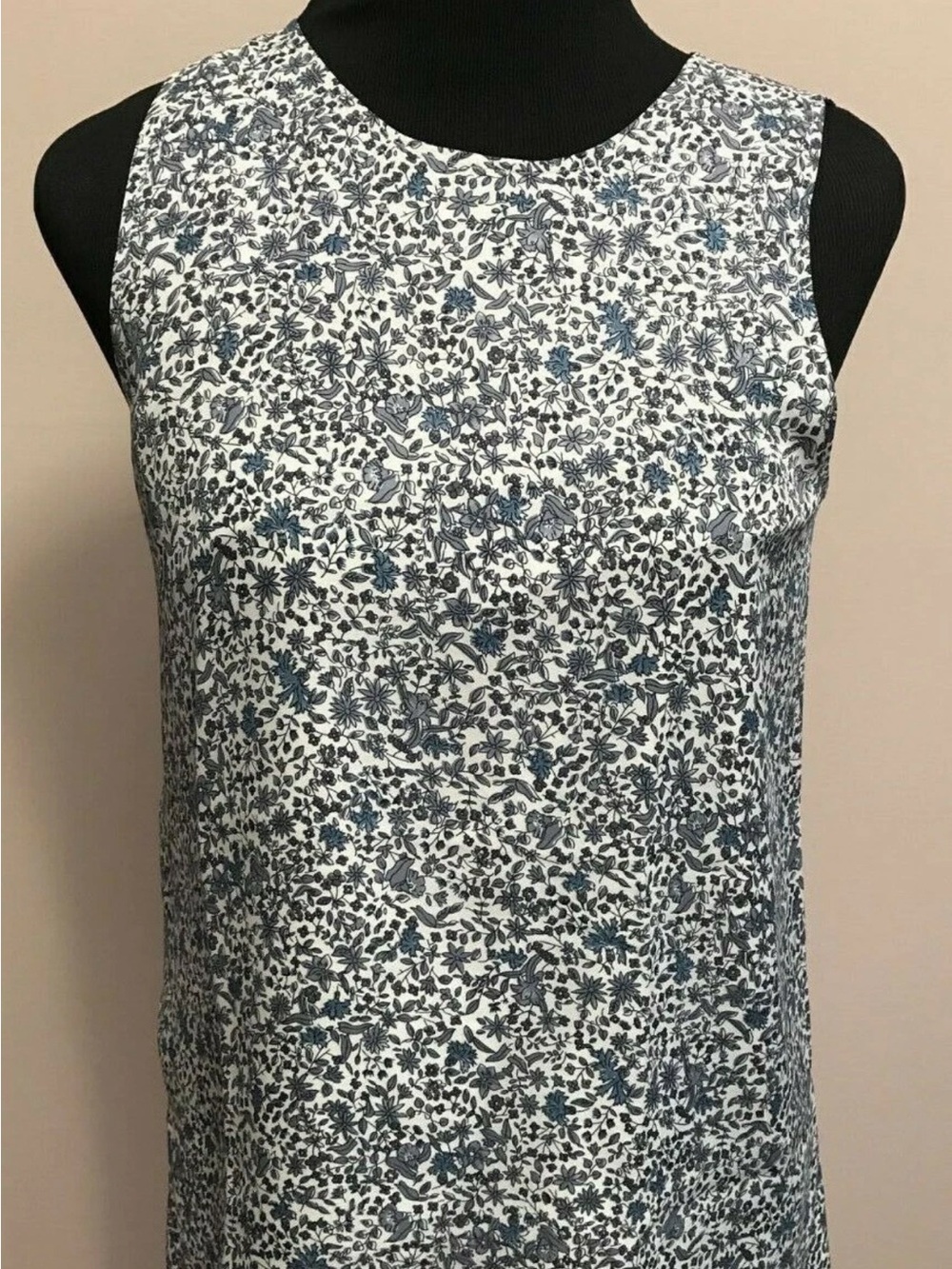 Theory White Tank Top with Blue Floral Print